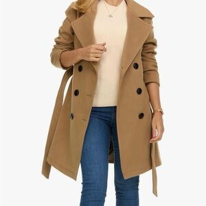 Classic Tan Double-Breasted Women's Coat
